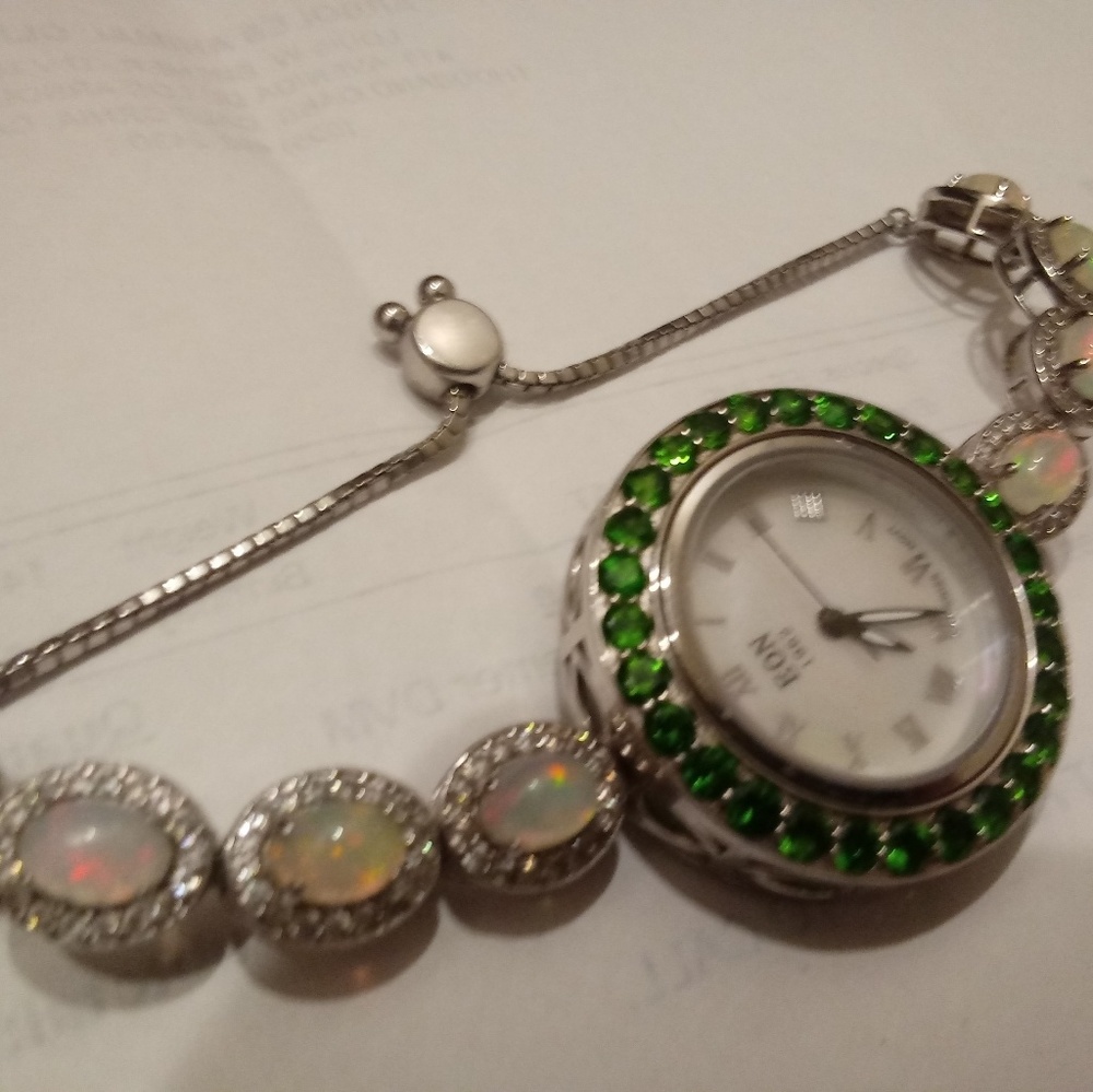 Opal and jade watch